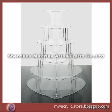 Clear Heart-shaped Promotional Acrylic 6 Tiers Tower Wedding Cup Cake Display Stand Rack